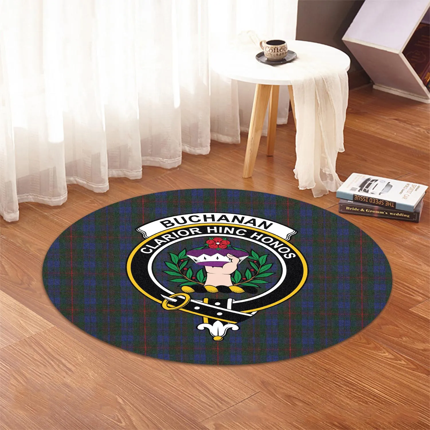 Buchanan Hunting Tartan Round Rug with Family Crest