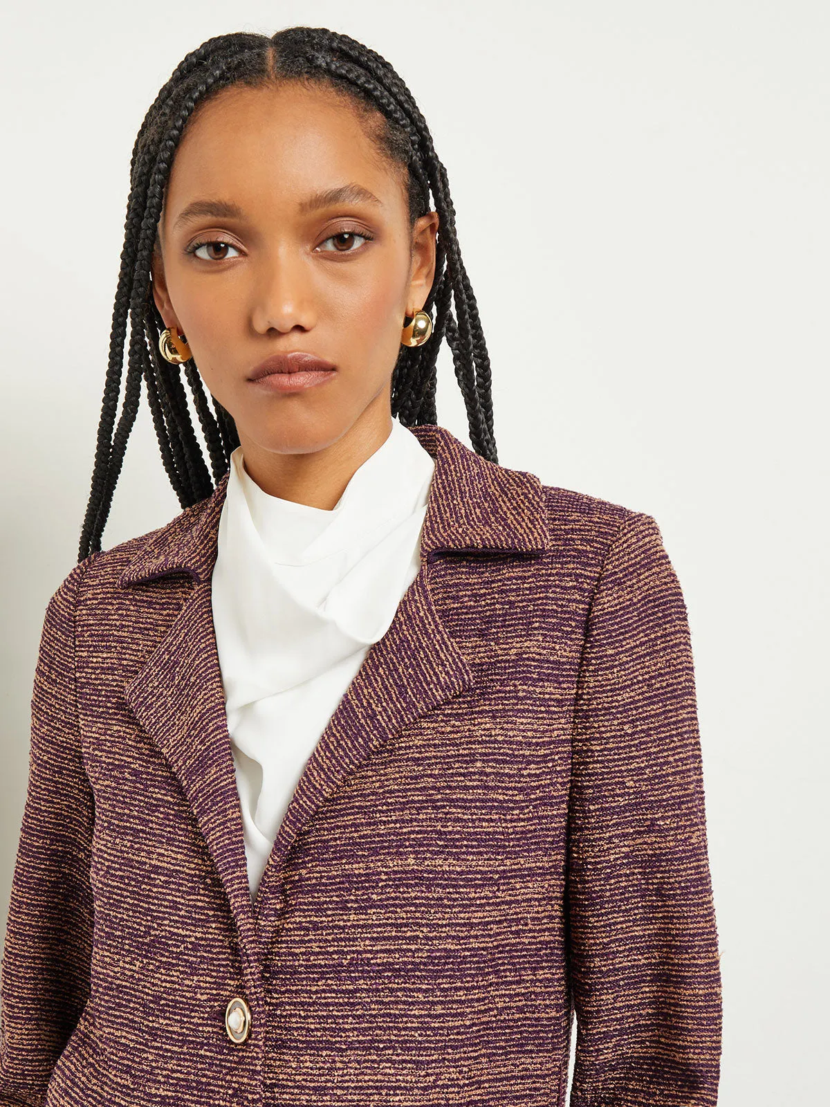 Button Front Duster - Belted Tweed Knit