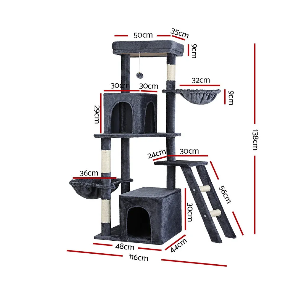 Cat Tree Tower Scratching Post Scratcher 138cm Trees Condo House - Grey