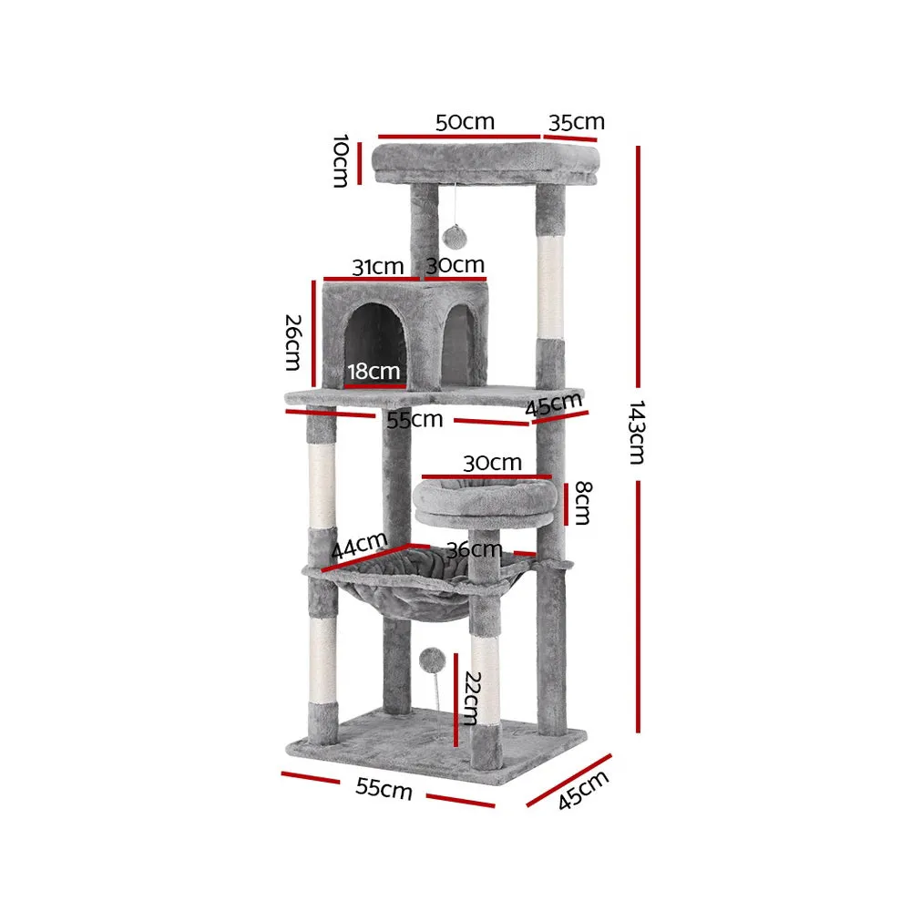 Cat Tree Tower Scratching Post Scratcher 143cm Condo House Trees - Grey