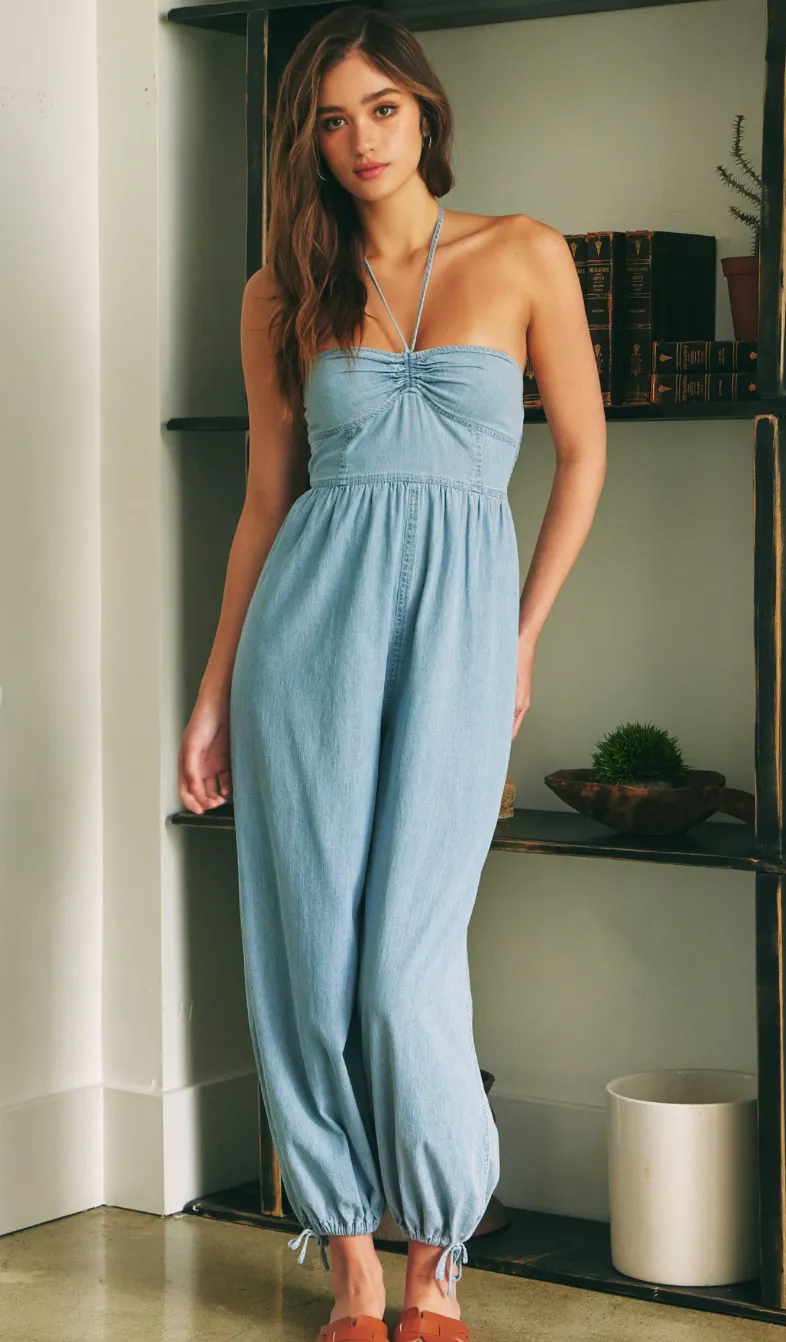 Chambray Halter Neck Jumpsuit