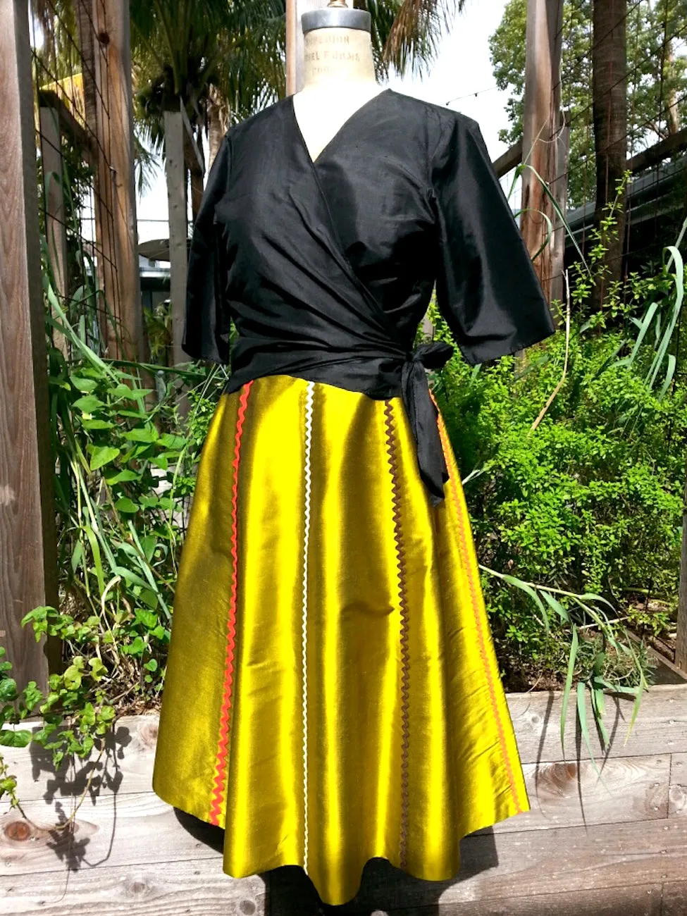 Cocktail Skirt Thai Silk And Rick Rack Ribbons