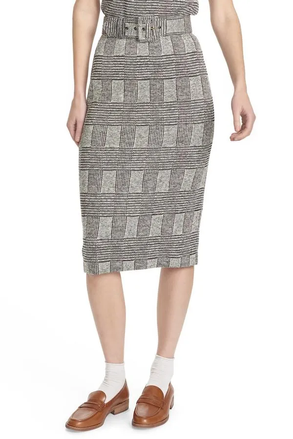 COREY LYNN CALTER ZOLA PENCIL SKIRT - PLAID KNIT HEATHER