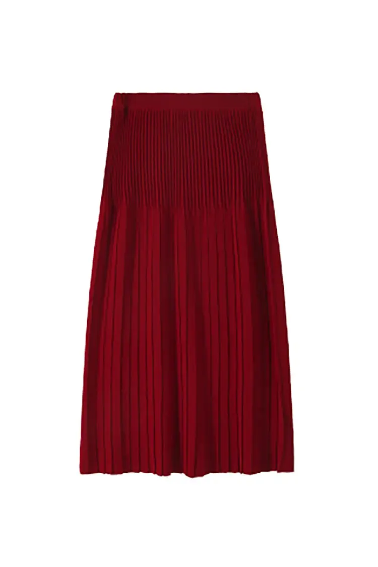 Cotton Blend Knitted Accordion Pleated Maxi Skirt