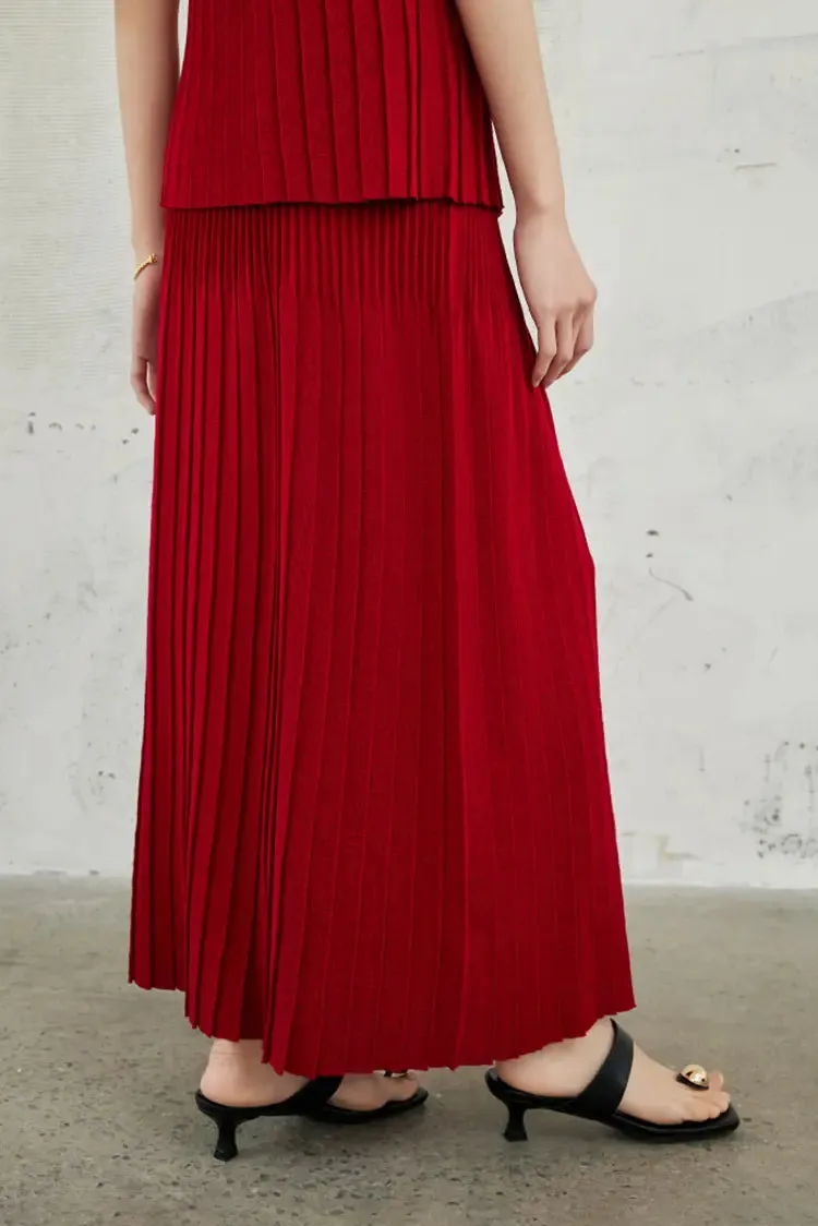 Cotton Blend Knitted Accordion Pleated Maxi Skirt