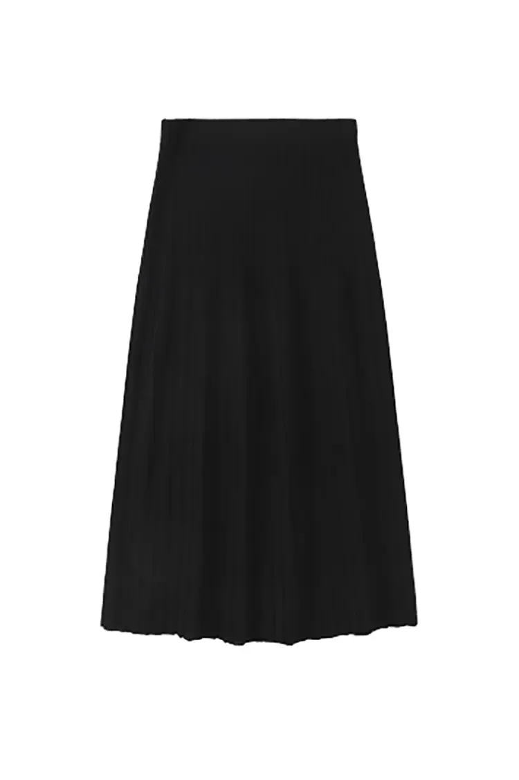 Cotton Blend Knitted Accordion Pleated Maxi Skirt