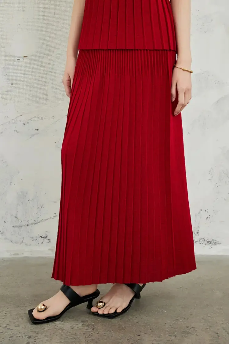 Cotton Blend Knitted Accordion Pleated Maxi Skirt