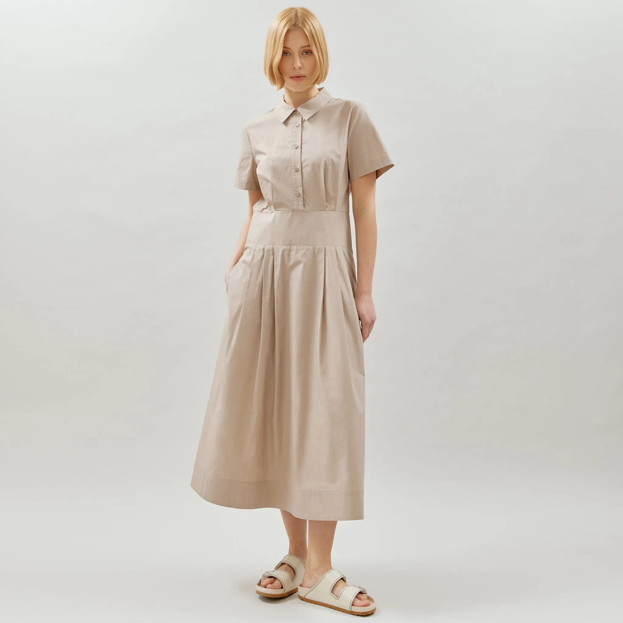 Cotton Box Pleat Shirt Dress