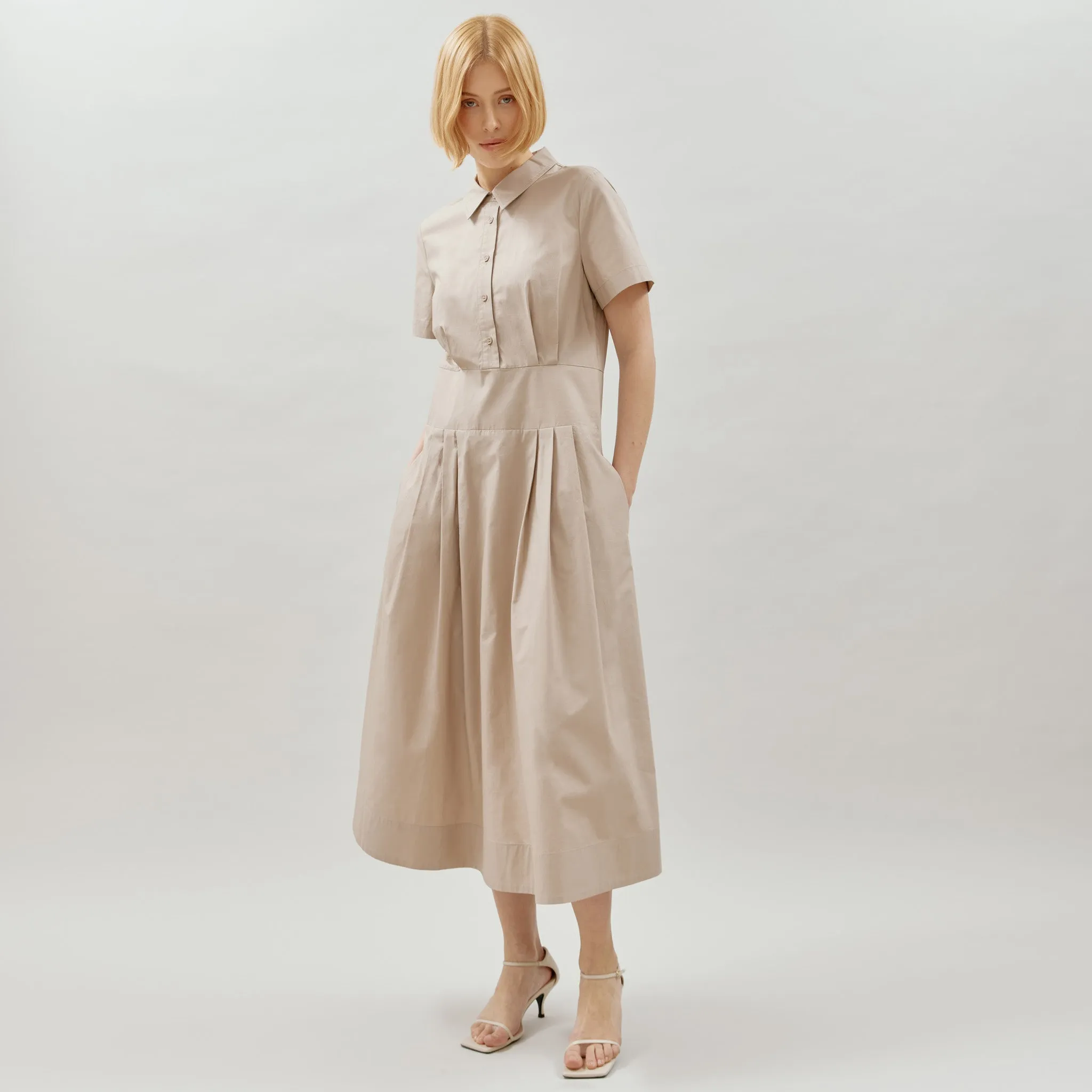 Cotton Box Pleat Shirt Dress