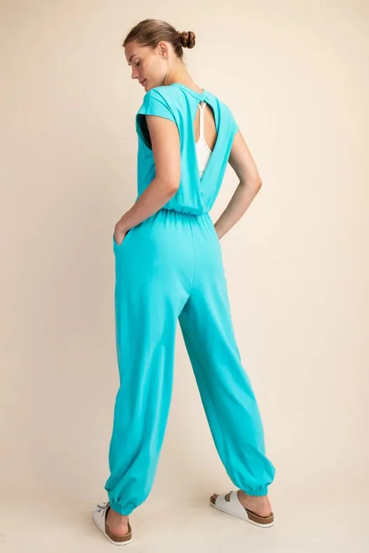 Cotton Lycra Open Back Jumpsuit Mint