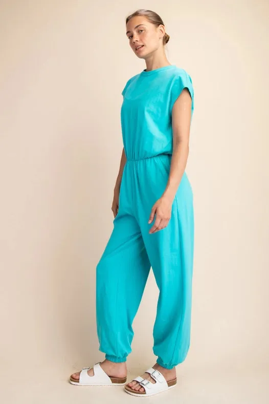 Cotton Lycra Open Back Jumpsuit Mint