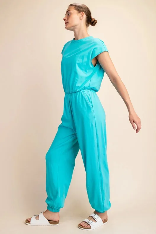 Cotton Lycra Open Back Jumpsuit Mint