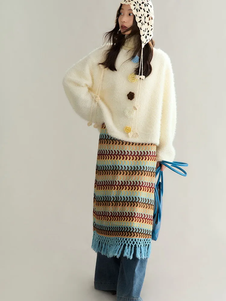 Crochet Colorful Nichi Tassel Knit Long-Skirt