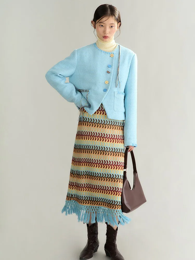 Crochet Colorful Nichi Tassel Knit Long-Skirt