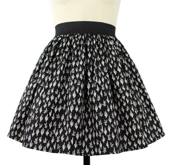 Cute Cacti A-line Pleated Skirt In Black