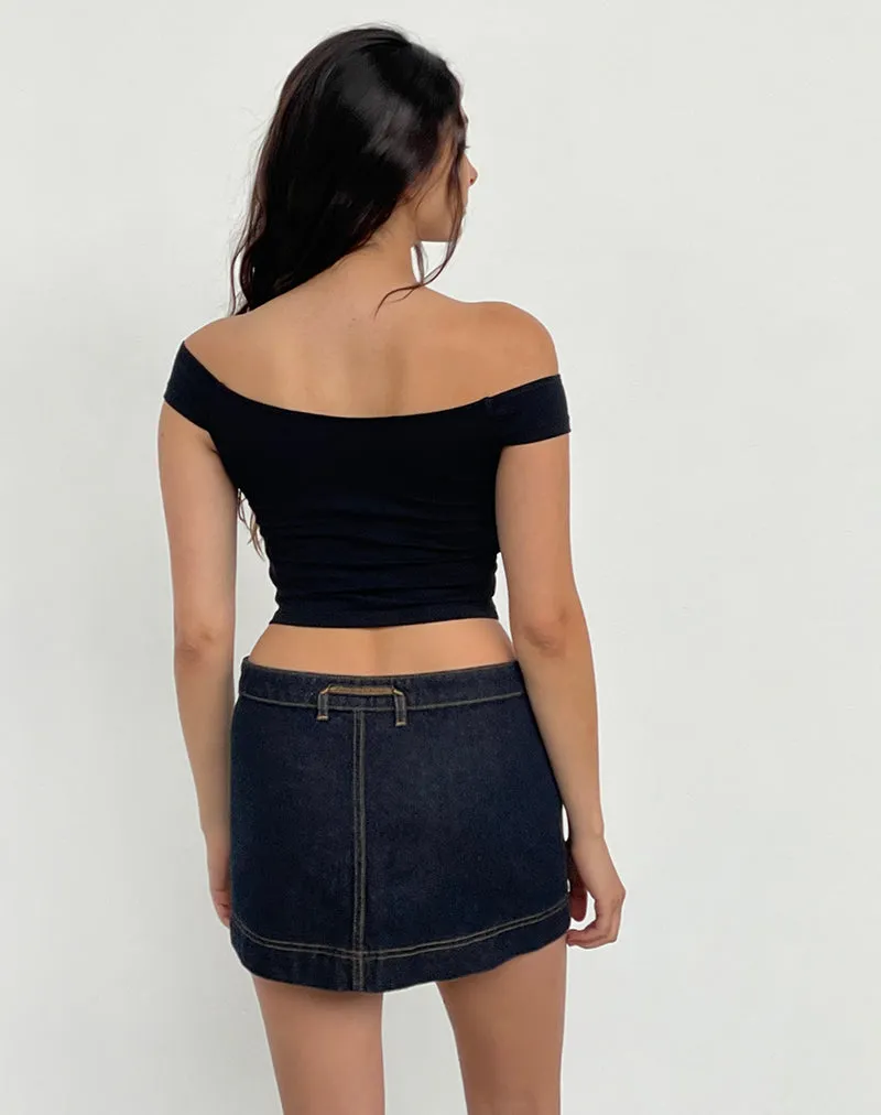 Denim Mini Wrap Skirt in Indigo