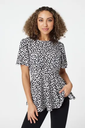 Ditsy Print Short Sleeve Peplum Top