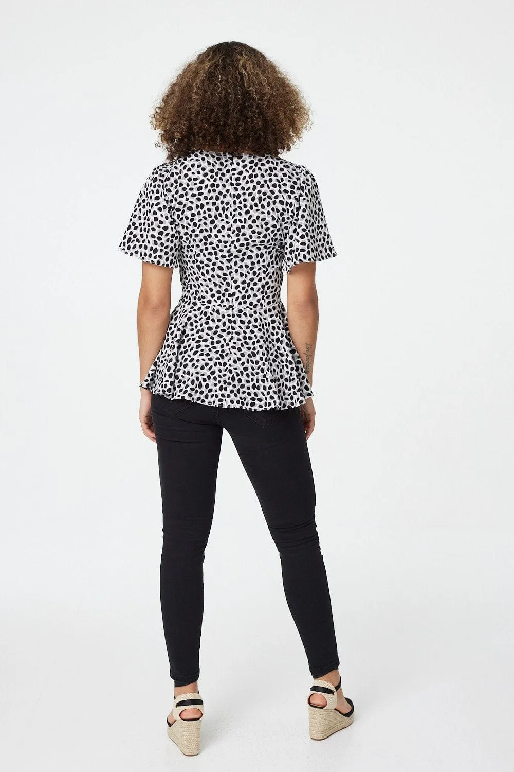 Ditsy Print Short Sleeve Peplum Top