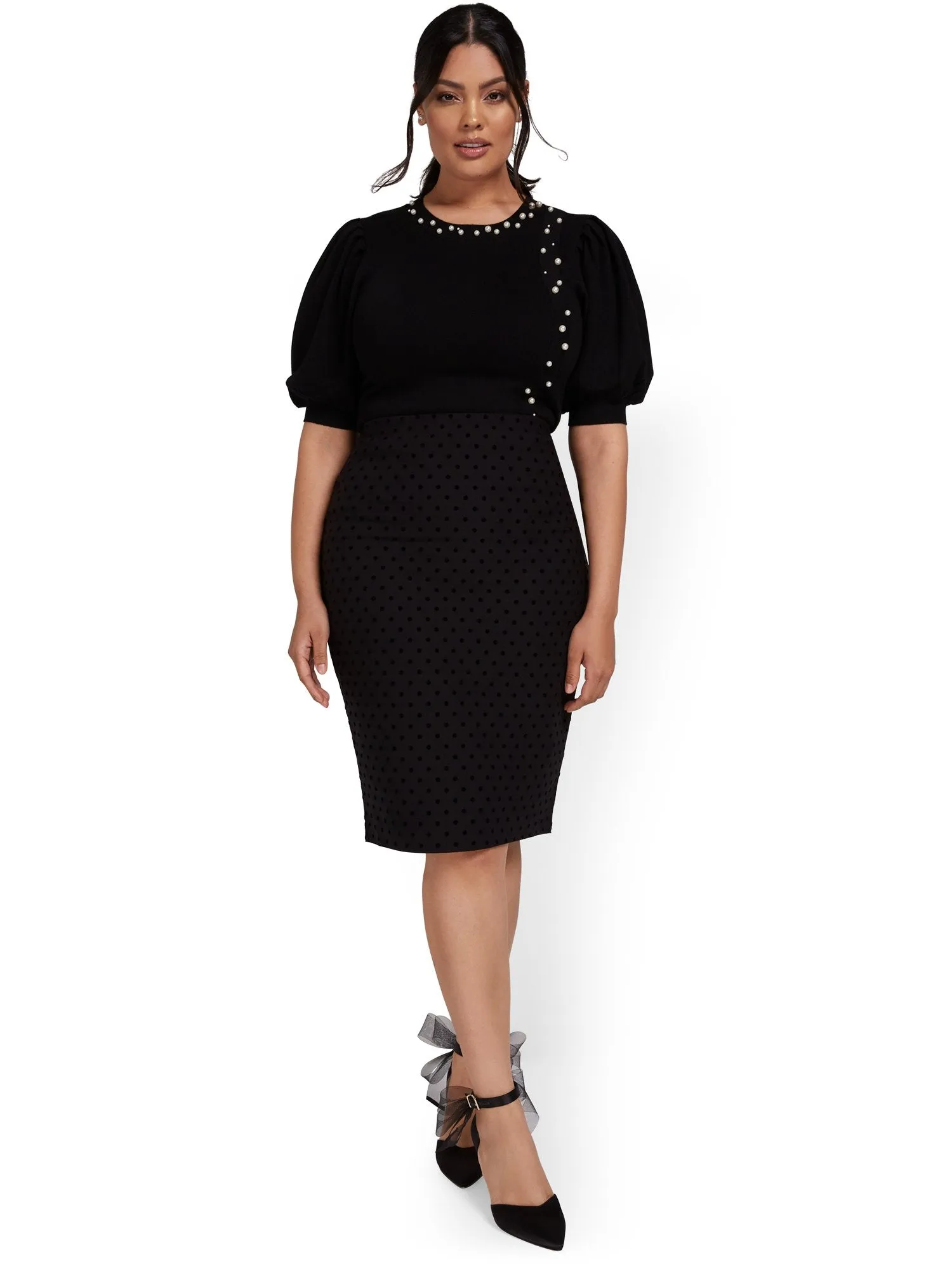 Dot-Print Pencil Skirt