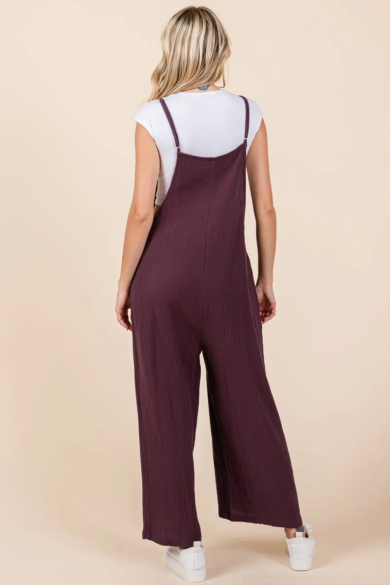 Double Gauze Strap Wide Leg Overalls Jumpsuits