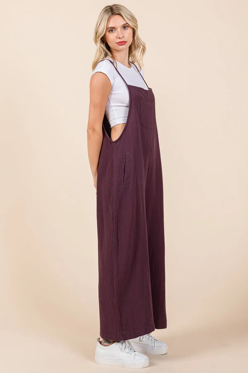 Double Gauze Strap Wide Leg Overalls Jumpsuits