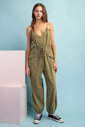 •DYLAN - OLIVE• cotton jogger style jumpsuit