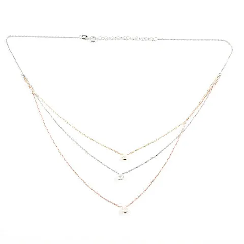 Elegant Dainty 3 Layer Tri Color Single CZ Silver Necklace