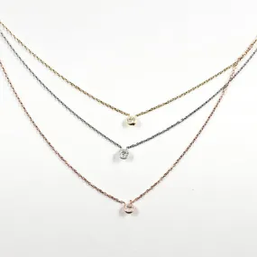 Elegant Dainty 3 Layer Tri Color Single CZ Silver Necklace