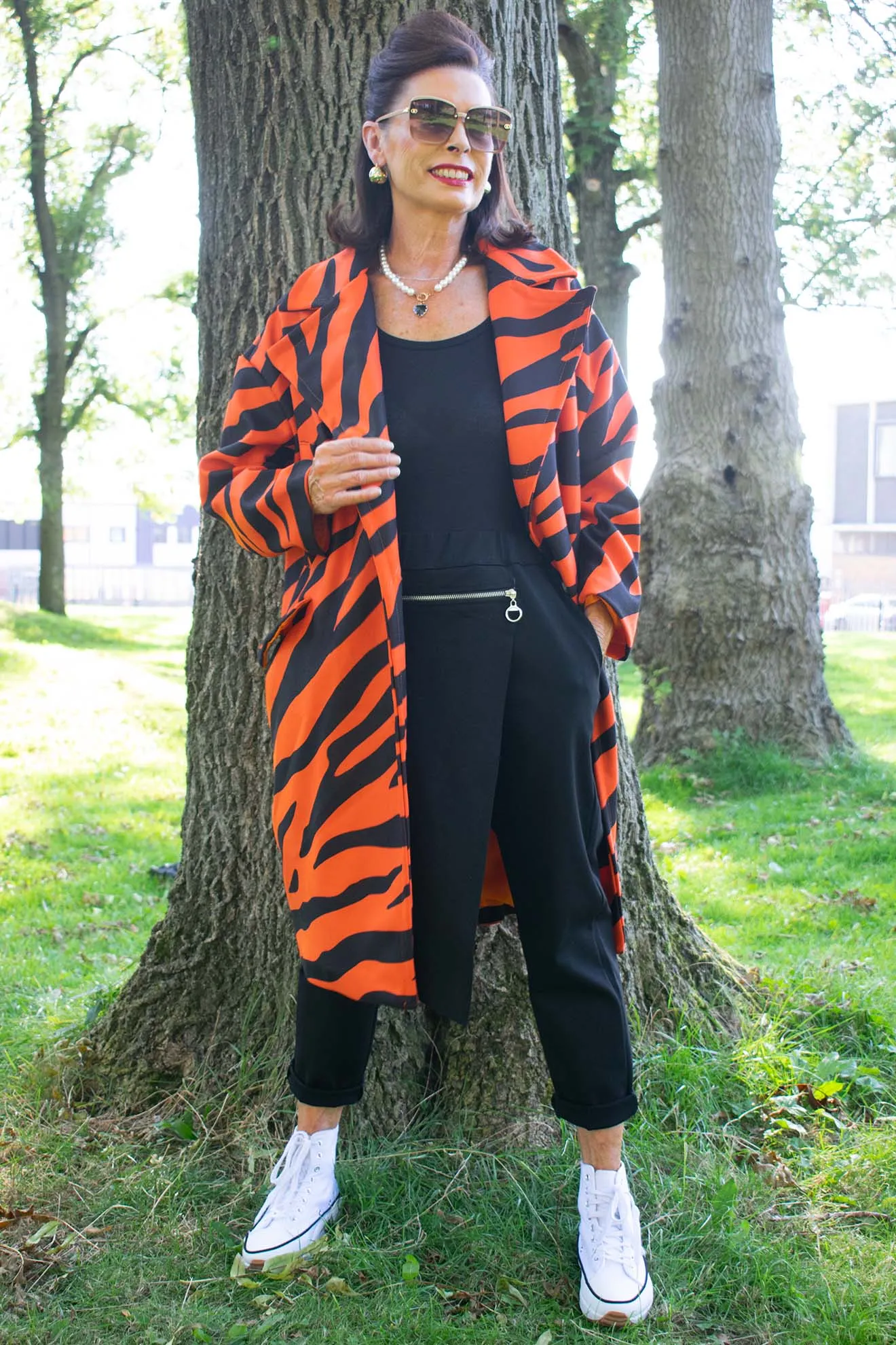 Elegant Holland Park Coat in Orange Animal Print