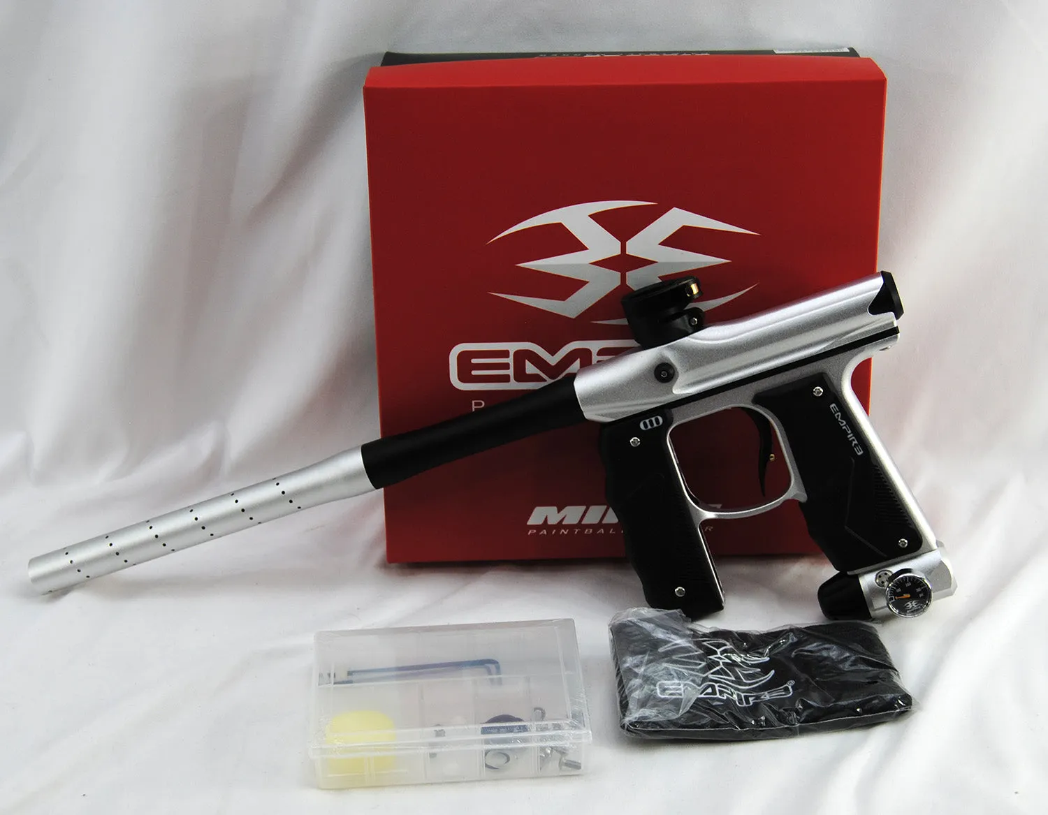 Empire Mini GS Paintball Gun w/ 2 Piece Barrel - Dust Silver / Black