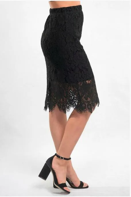 Find A Way Black Lace Midi Skirt