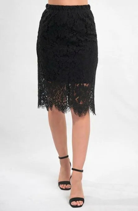 Find A Way Black Lace Midi Skirt