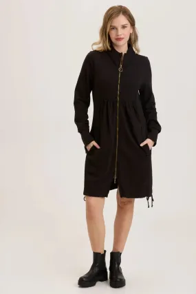 Fleece Funnel-Neck Longcoat - Black