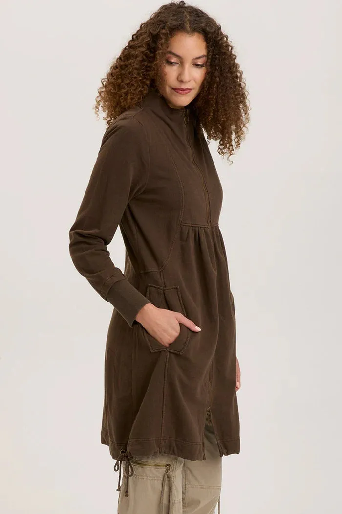 Fleece Funnel Neck Longcoat - Boxwood Pigment