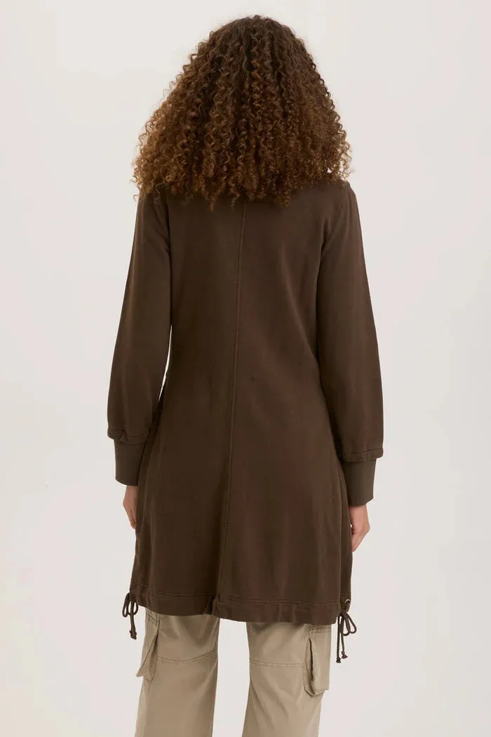 Fleece Funnel Neck Longcoat - Boxwood Pigment