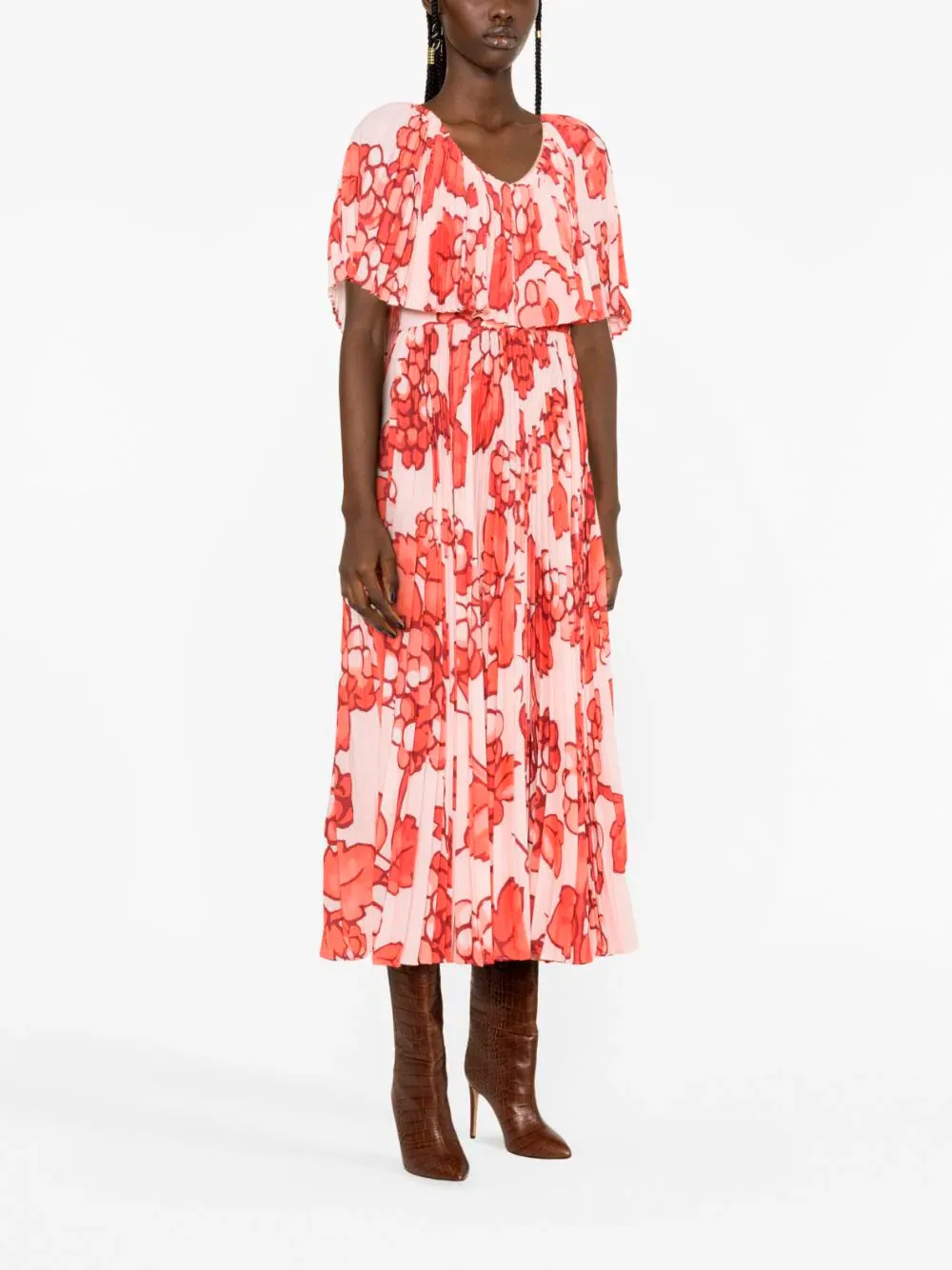 Floral-print pleated dress