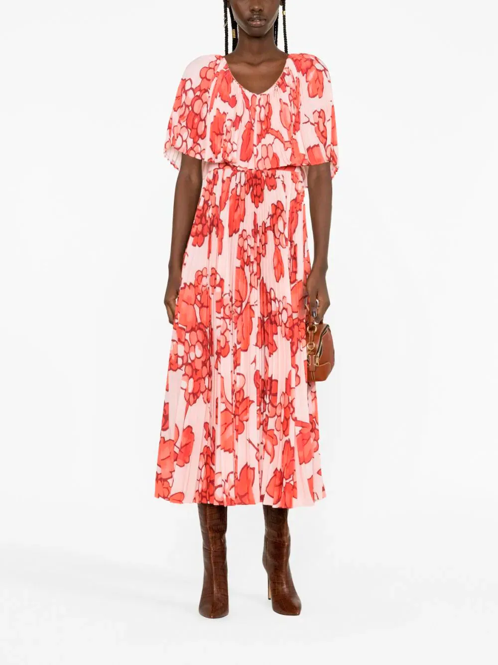 Floral-print pleated dress