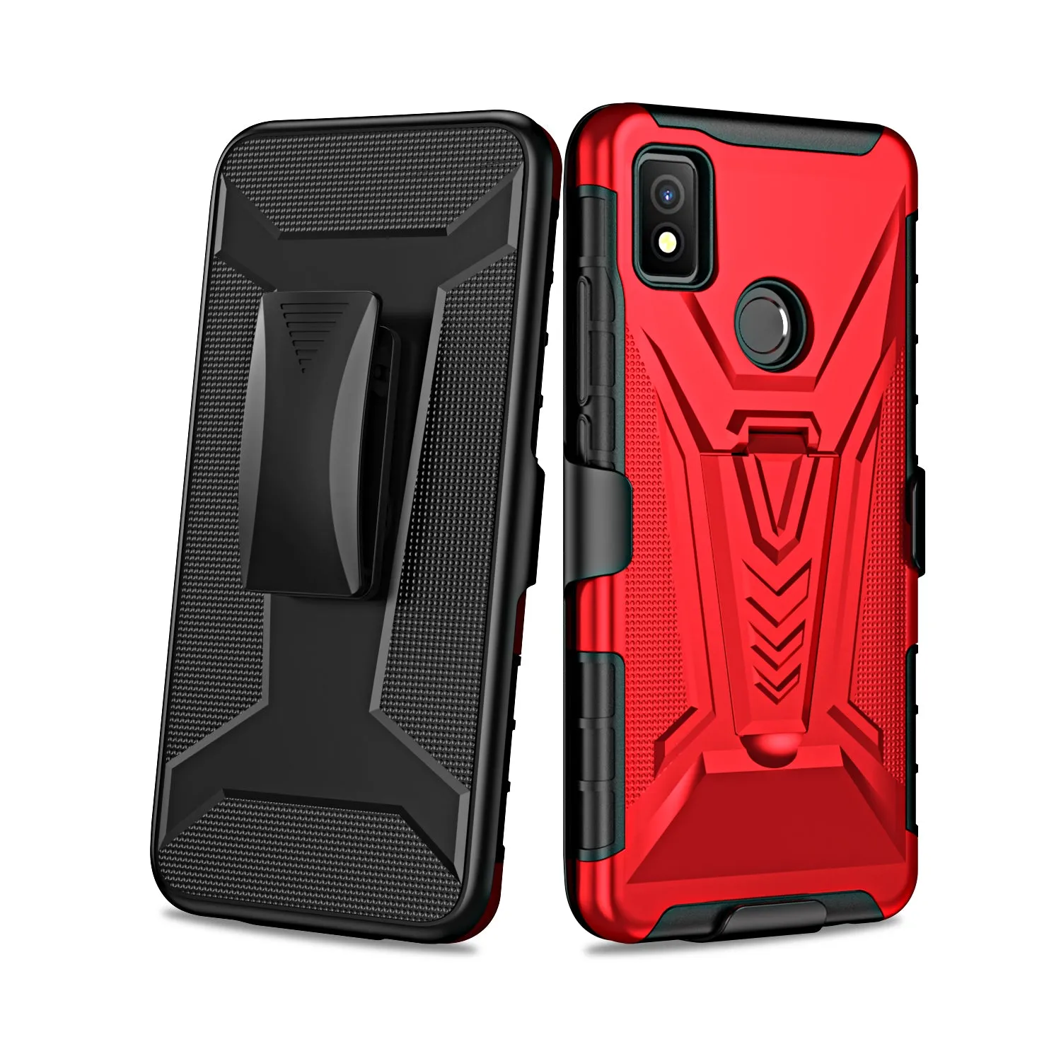 For Cricket Icon 4 Case with Tempered Glass Screen Protector Heavy Duty Protective Phone Case,Built-in Kickstand Rugged Shockproof Protective Phone Case - Red