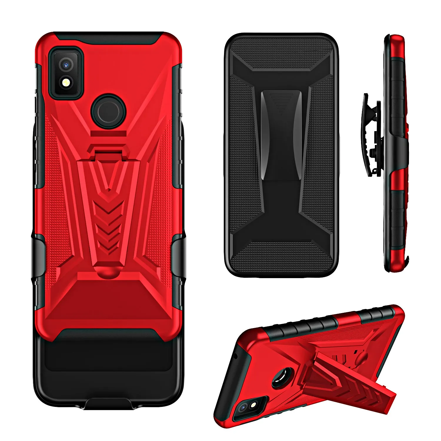 For Cricket Icon 4 Case with Tempered Glass Screen Protector Heavy Duty Protective Phone Case,Built-in Kickstand Rugged Shockproof Protective Phone Case - Red