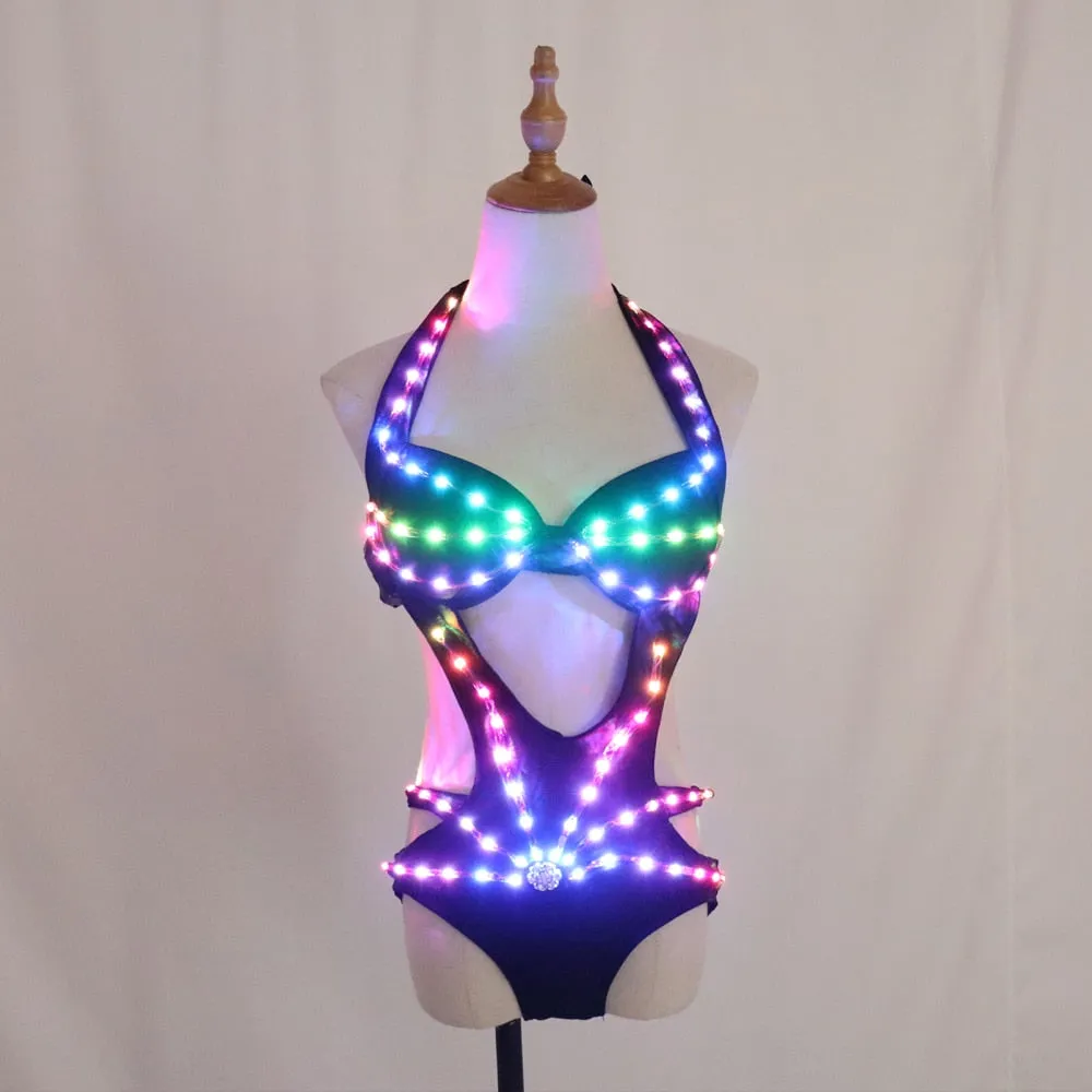 Full Color Pixel LED Lights Jacket Coat Jazz Bar Ds New Sexy Suit Dj Bikini Nightclub Gogo Lead Dancer Group Dance Costume