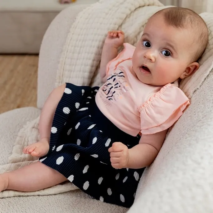 Girls Dress Pink Dark Blue Dots | Dirkje