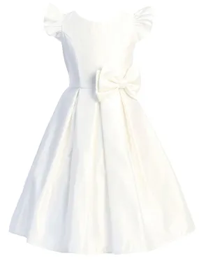 Girls Off White Flutter Sleeve Pleated Satin Junior Bridesmaid Dress 7-8