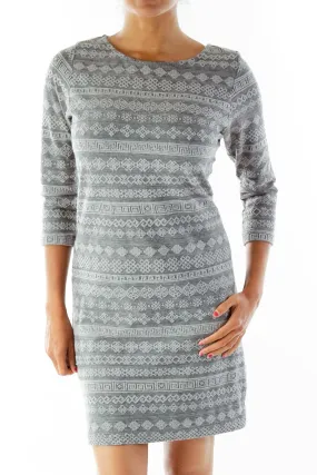 Gray Greek Key Knit Dress