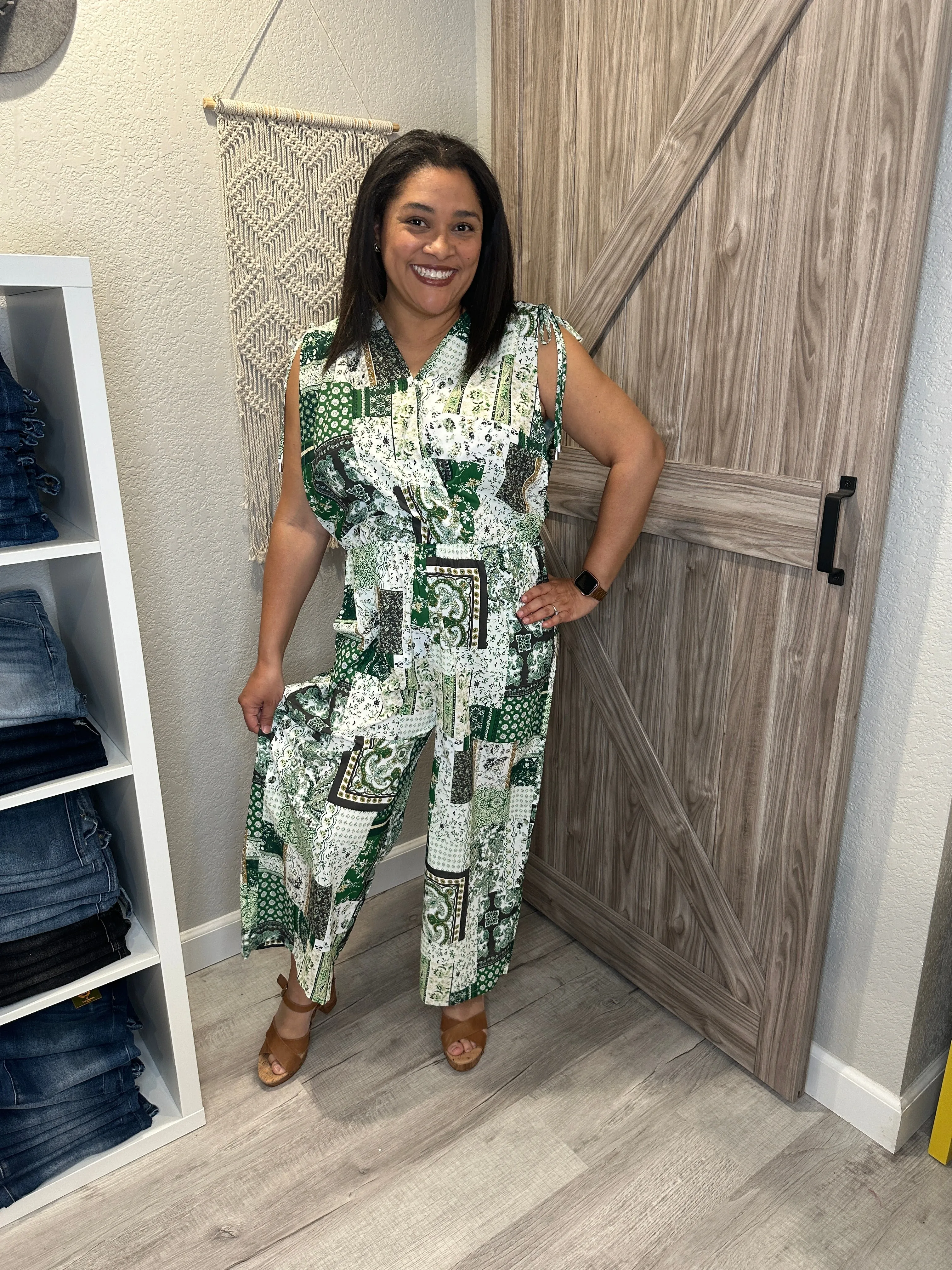 Green & Ivory Paisley Print Summer Jumpsuit