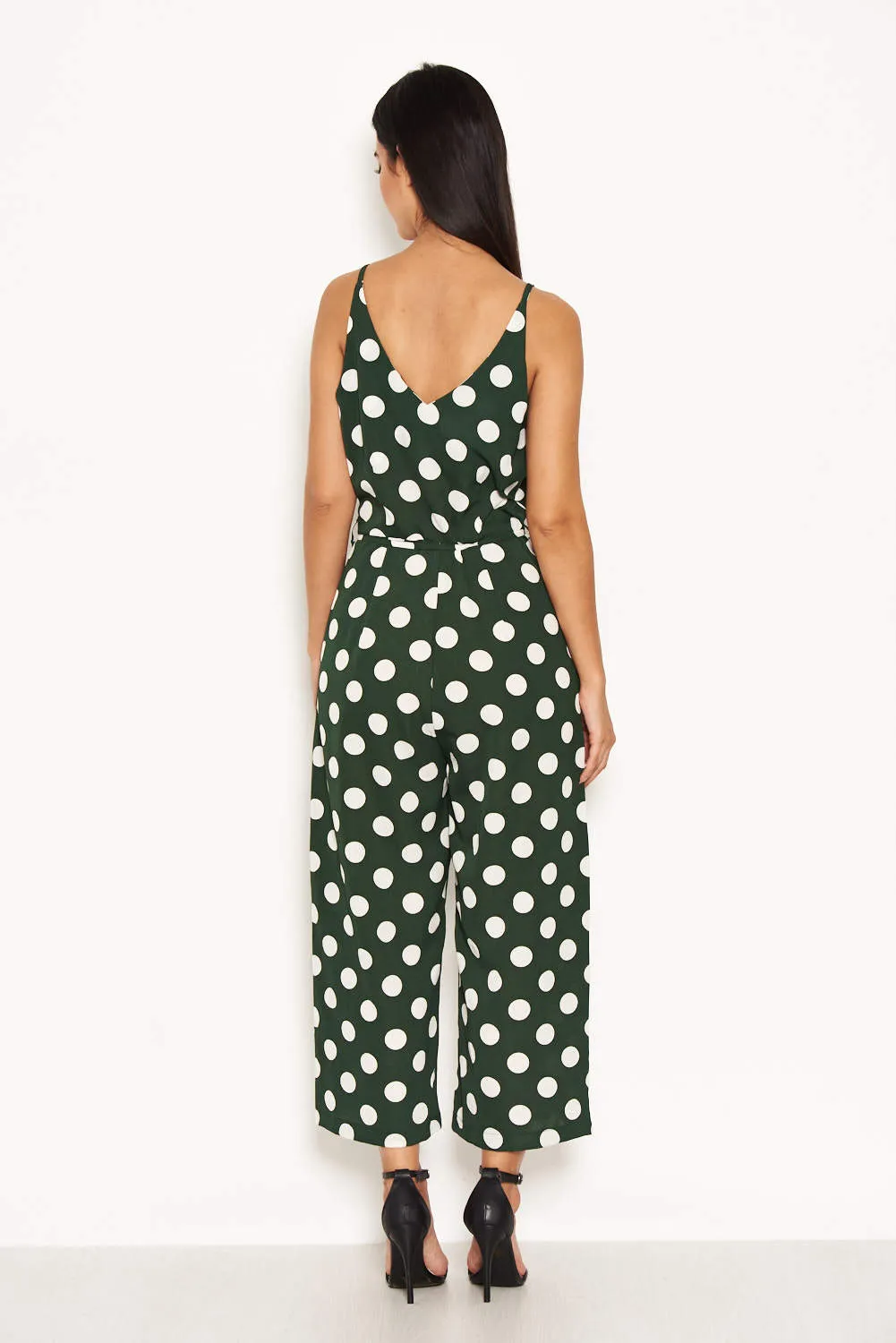 Green Polka Dot Tie Waist Jumpsuit