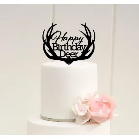 Happy Birthday Deer Antler Cake Topper - Hunting Birthday Cake Topper