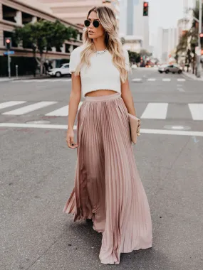 High Waist Elegant Vintage Long Skirt Women Big Hem Pleated Black Maxi Skirts