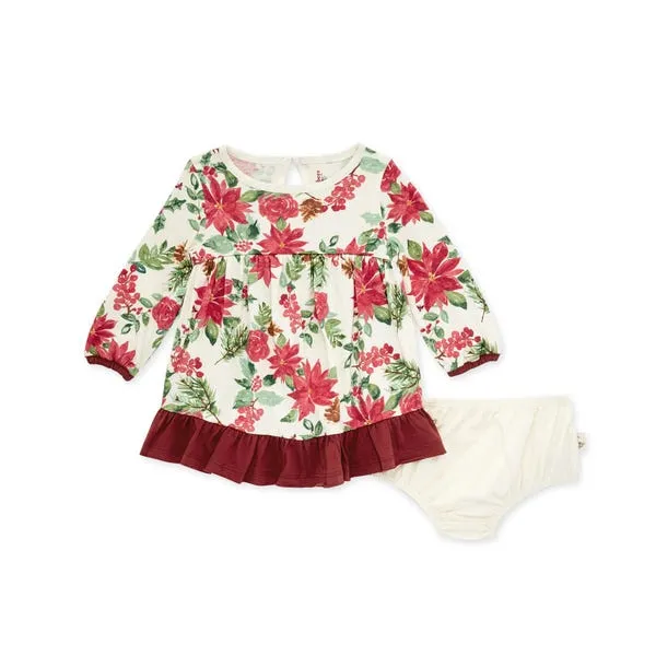 Holiday Floral Organic Cotton Dress & Diaper Cover