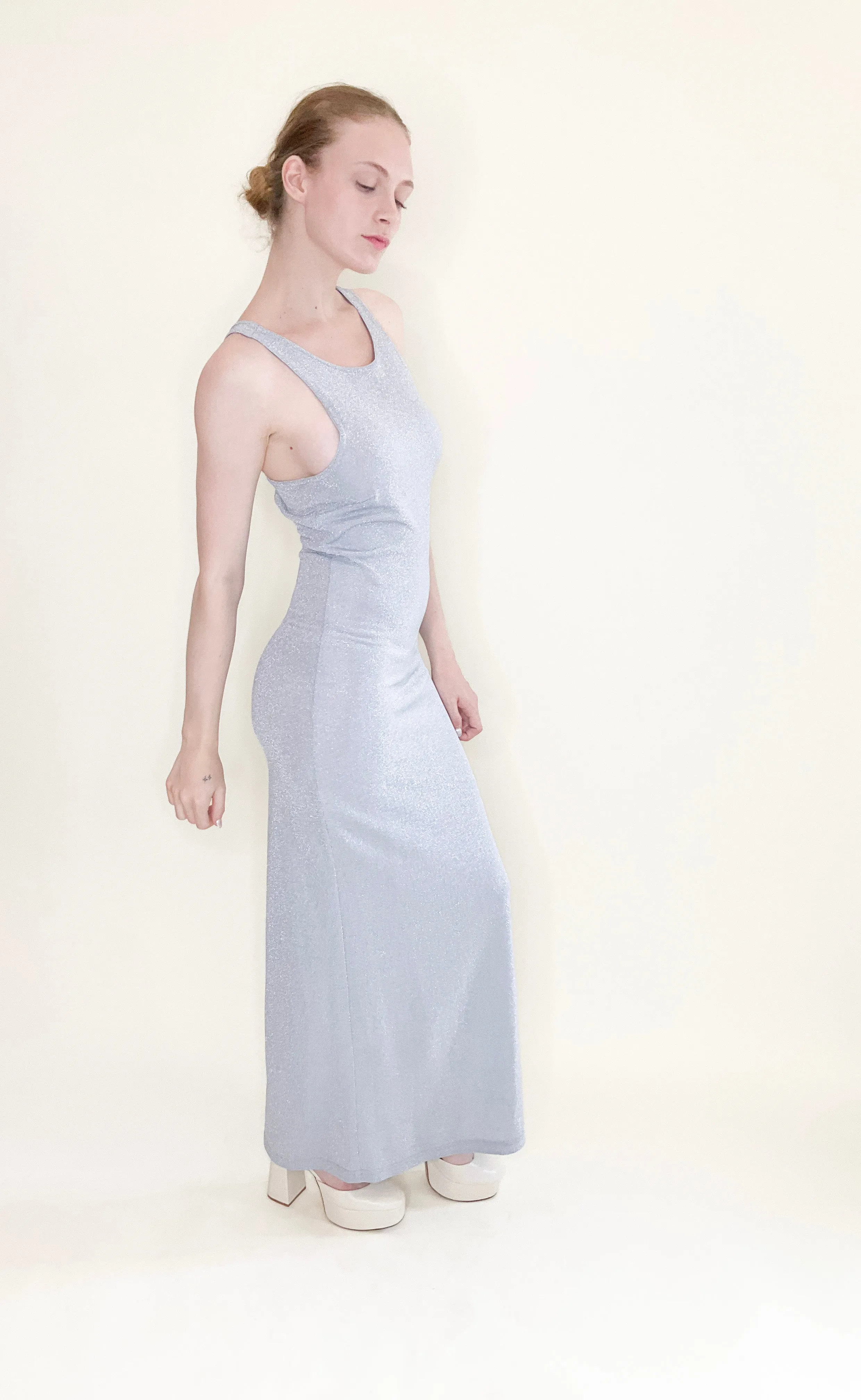 Ice Blue Metallic 90s Knit Dress