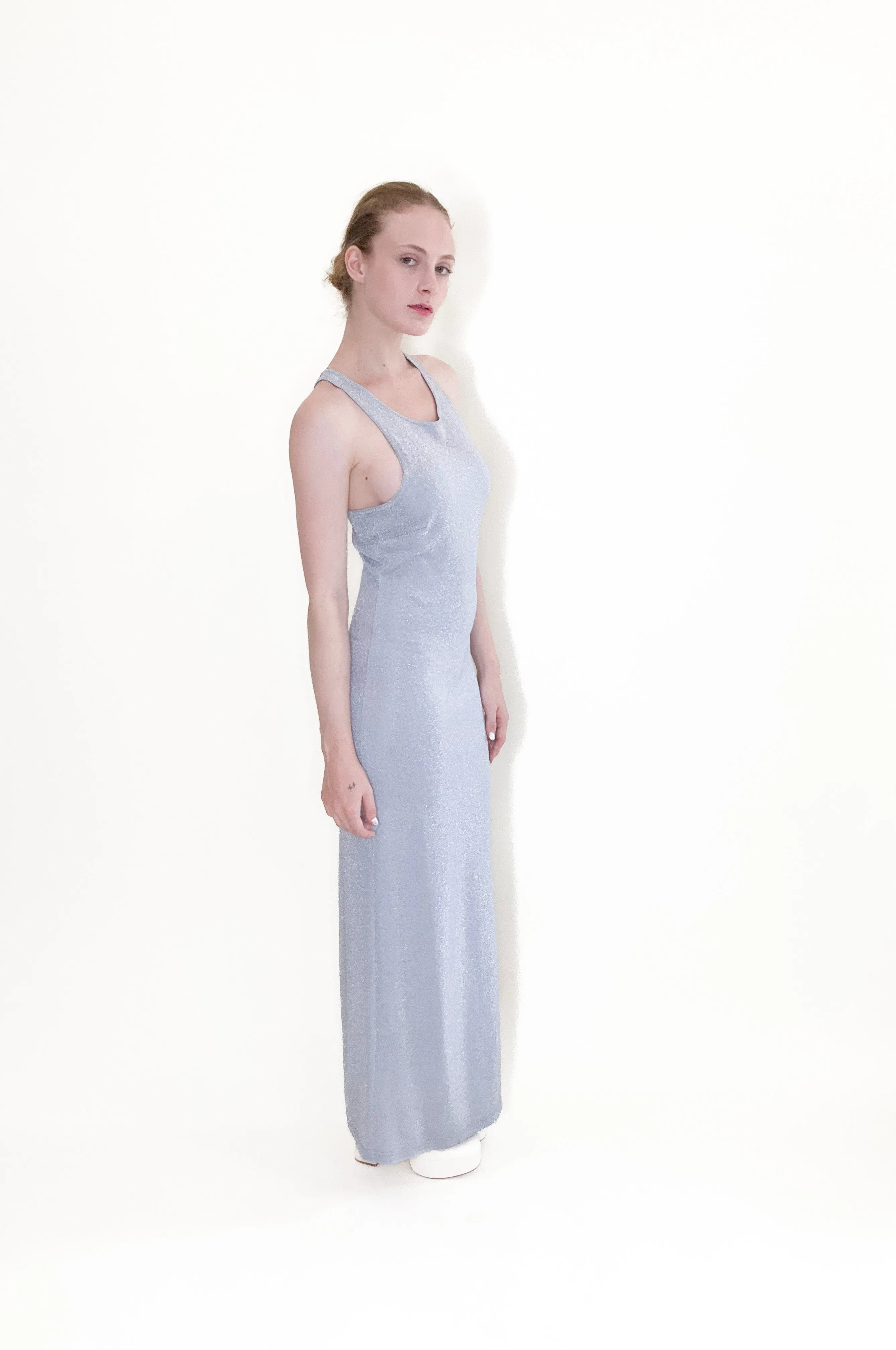 Ice Blue Metallic 90s Knit Dress